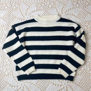 Vintage 1980s Youth Park Girls 6 Years Black Cream Striped Knit Pullover Sweater